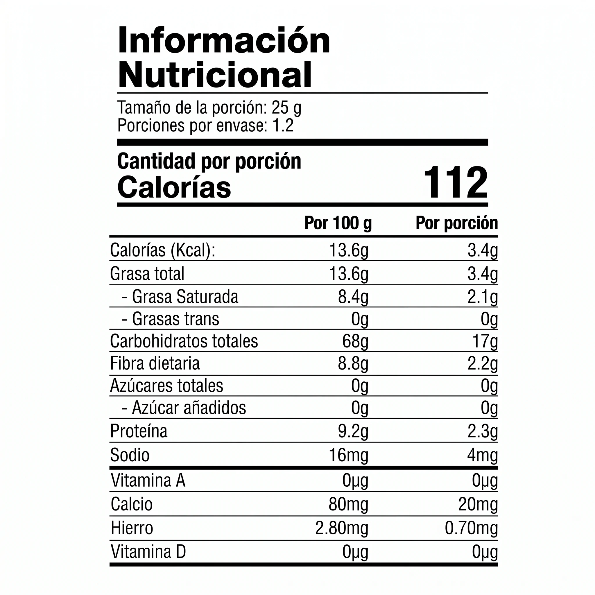 ES Chocolate Oscuro Canela Información Nutricional