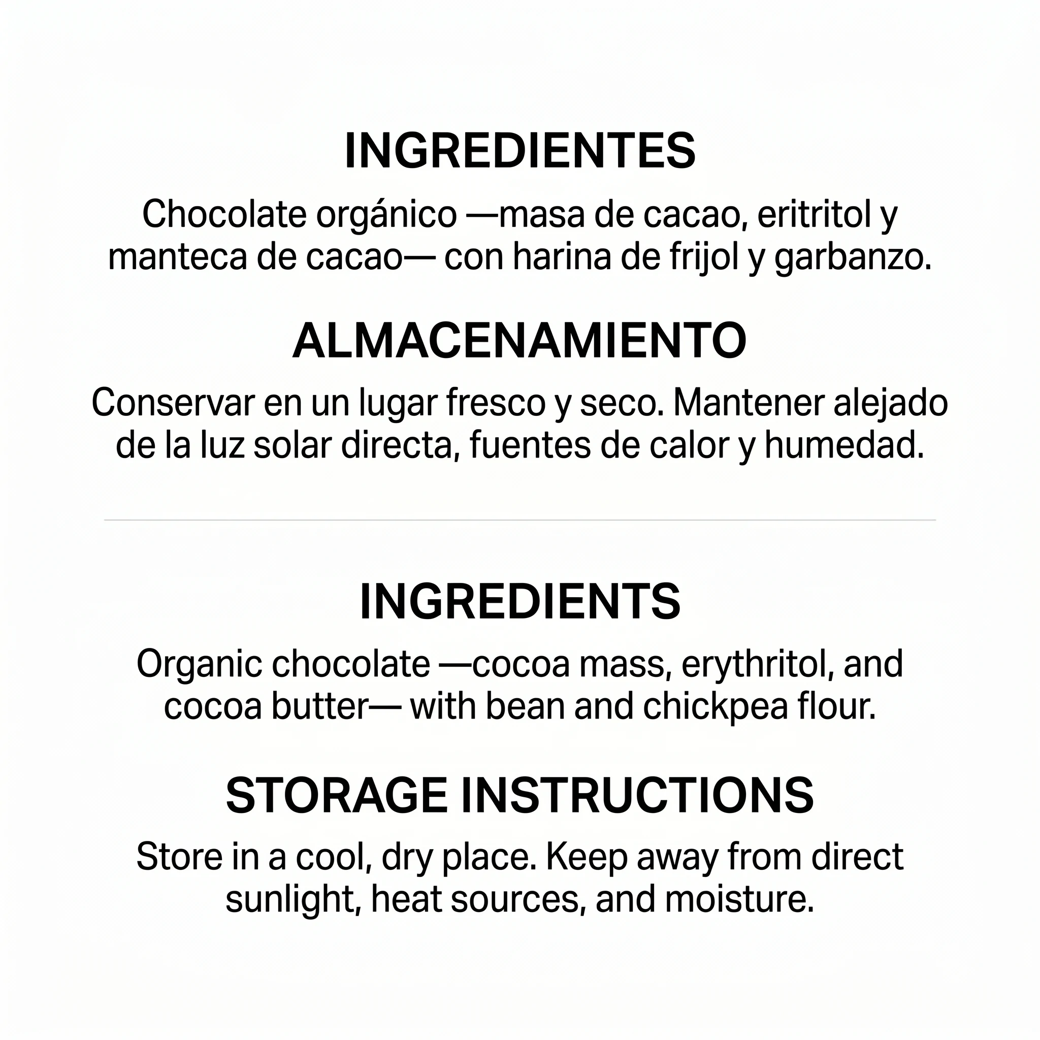 ES-EN Chocolate Oscuro Ingredientes y Almacenamiento