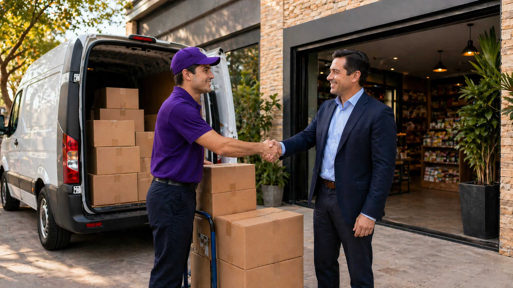 Entrega de productos Yoummy a punto de venta con cajas de distribución